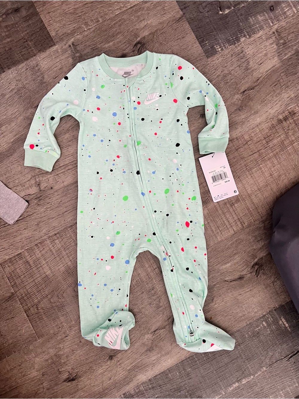 Nike Mint Green Speckled Footed Baby One-Piece